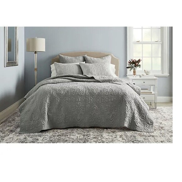 New Wamsutta Cambridge Full Queen 3 pcs Set Tan Taupe coverlet quilt bedspread - Picture 1 of 5